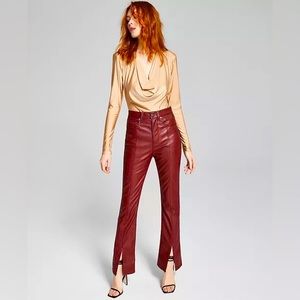 Faux-Leather Slit Bootcut Pants